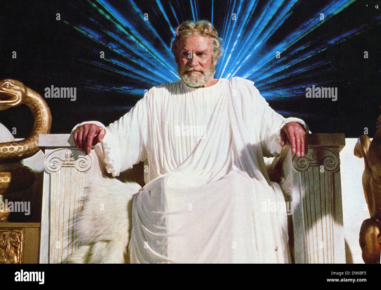 Laurence Olivier (1907-1989) English actor, producer and director. Still of Olivier as the god Zeus from the 1981 film 'Clash of the Titans'. MGM. Stock Photo