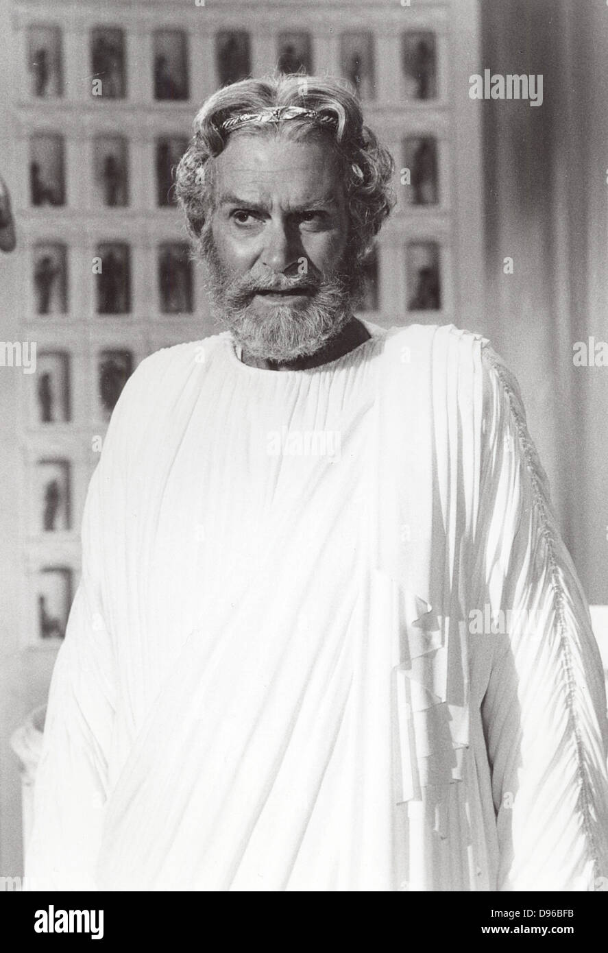 Laurence Olivier (1907-1989) English actor, producer and director. Still of Olivier as the god Zeus from the 1981 film 'Clash of the Titans'. MGM. Stock Photo