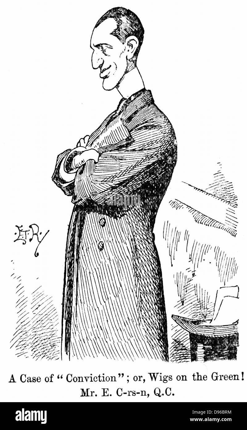 Edward Carson (1854-1935) Irish-born British politician and jurist. Opposed Home Rule for Ireland. Leader of Irish Unionists. Cartoon from 'Punch' London 9 July 1898 Stock Photo