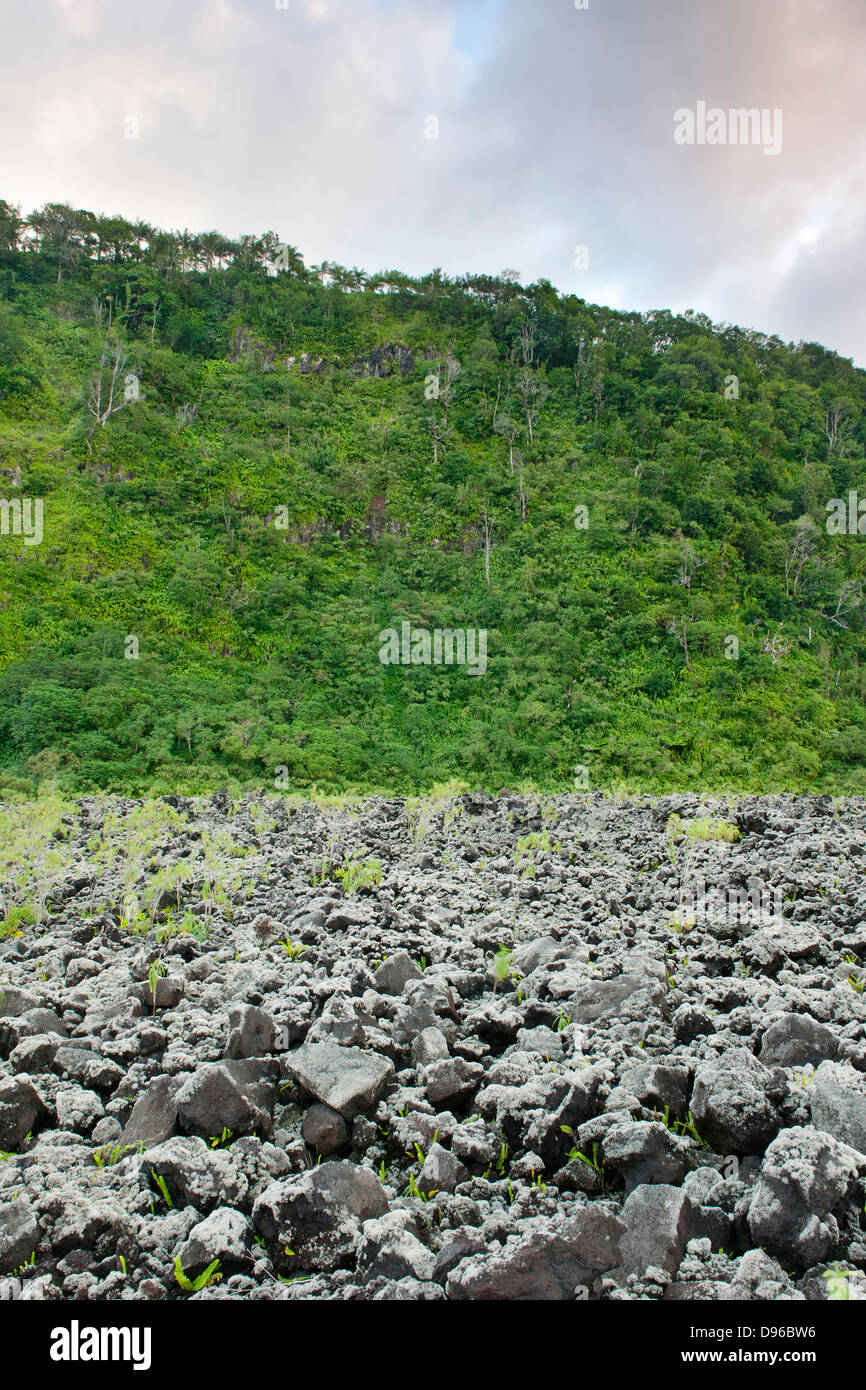 Volcanic landscape of Le Grand Brulé on the French island of Reunion in the Indian Ocean. Stock Photo