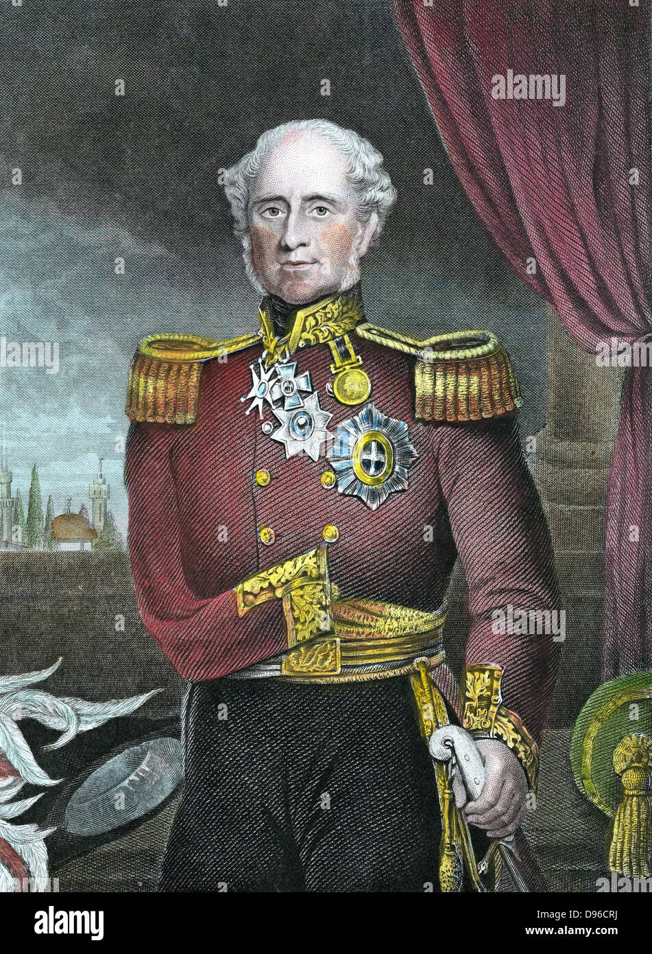 Fitzroy H J Somerset, 1st Baron Raglan (1788-1855) British soldier; on Wellington's staff 1808-1812. Lost his sword arm at Waterloo. Commander-in-Chief of British troops in Crimean War. Gave the order for Charge of the Light Brigade at Balaclava 1854. Engraving. Stock Photo