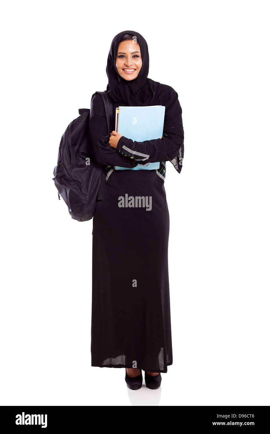 cute female Muslim college student isolated on white Stock Photo