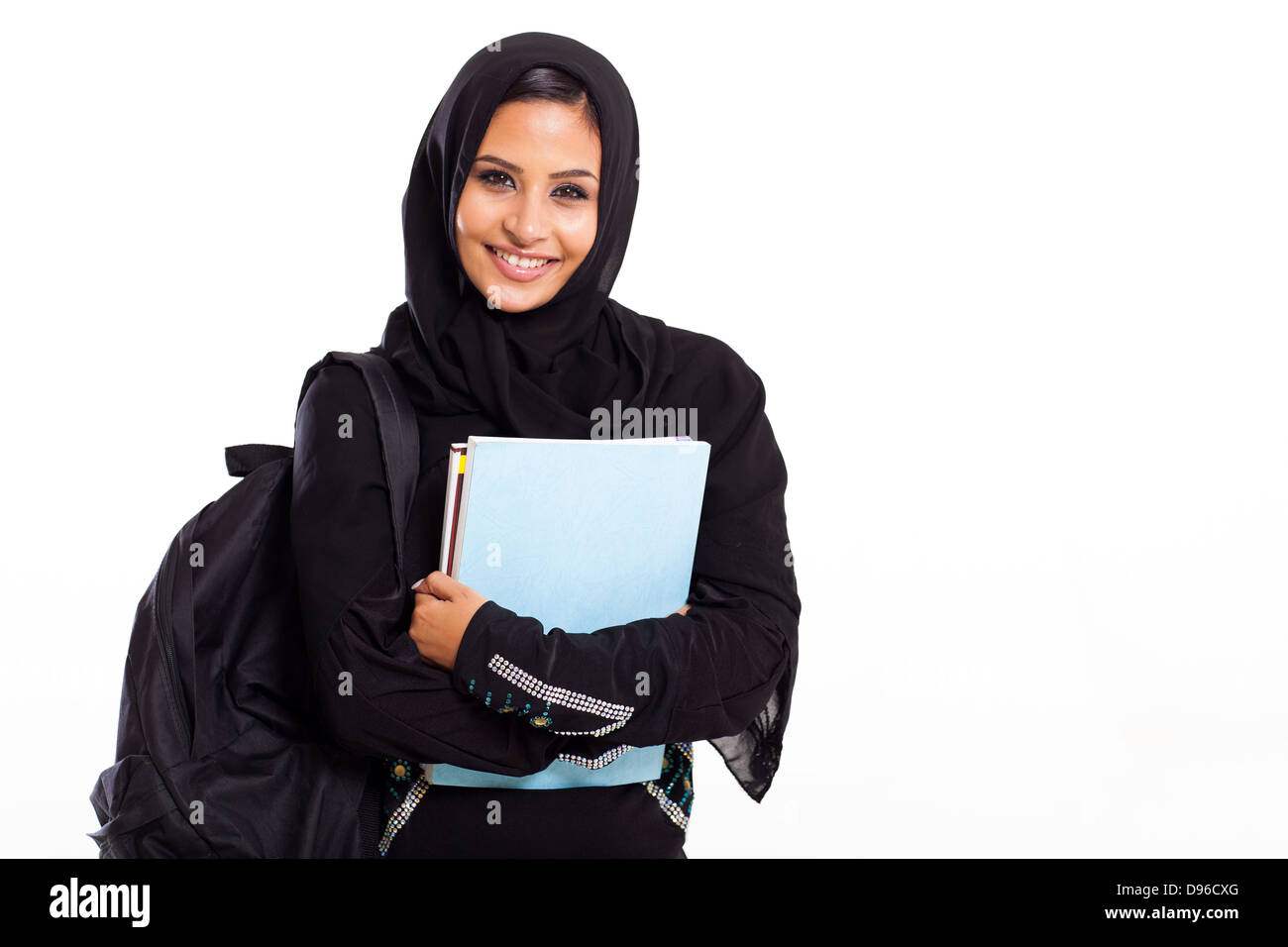 beautiful female middle eastern college student isolated on white Stock Photo