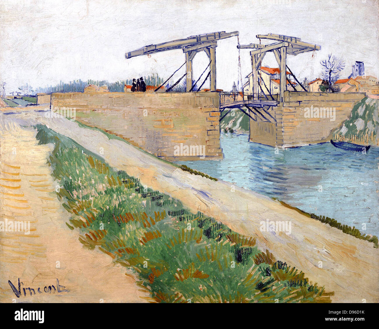 Painting of The Langlois Bridge, 1888. By Vincent van Gogh. Oil on Canvas. Painted in a colourful impasto style. Stock Photo