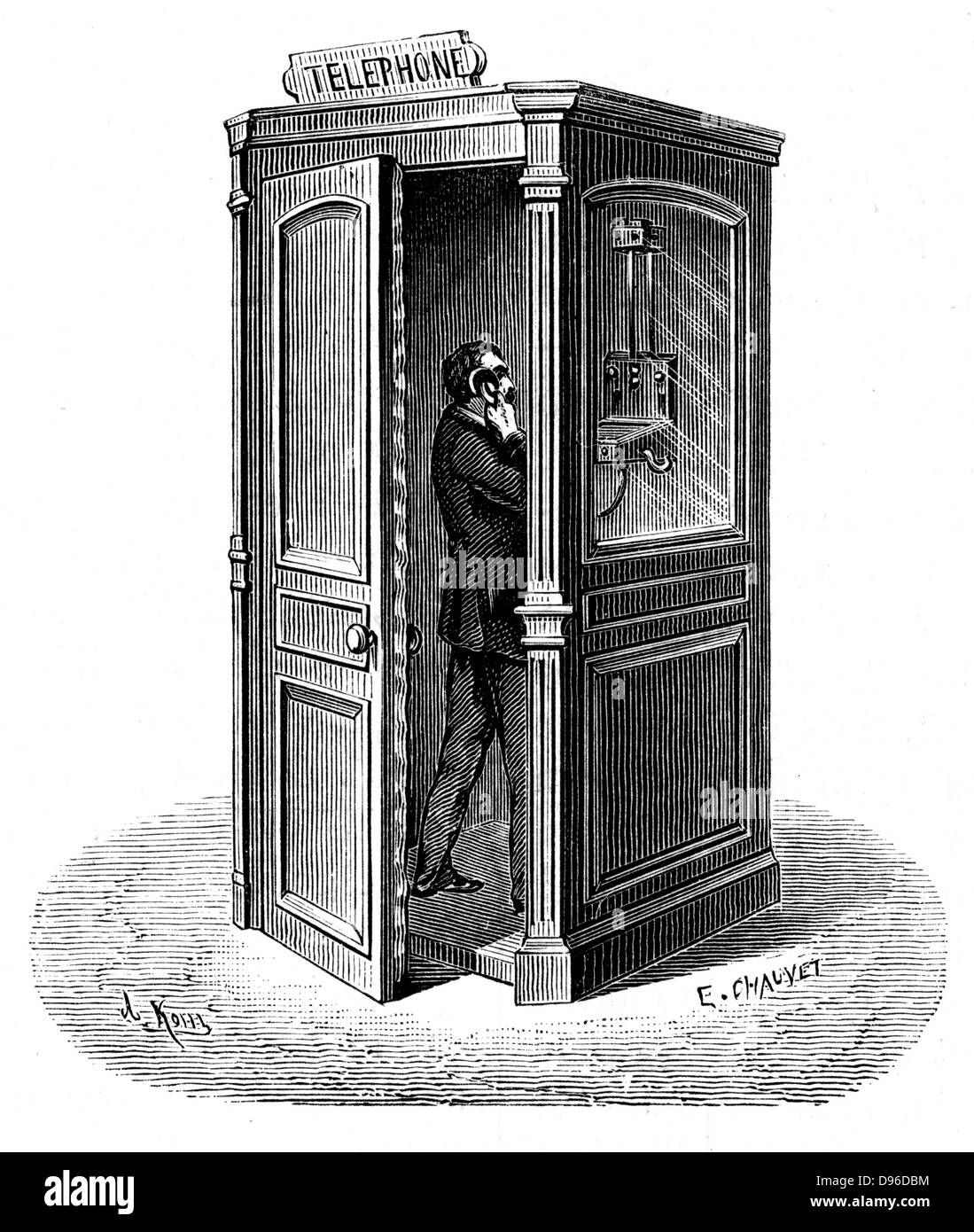 Telephone call box. Engraving published Paris 1888 Stock Photo Alamy