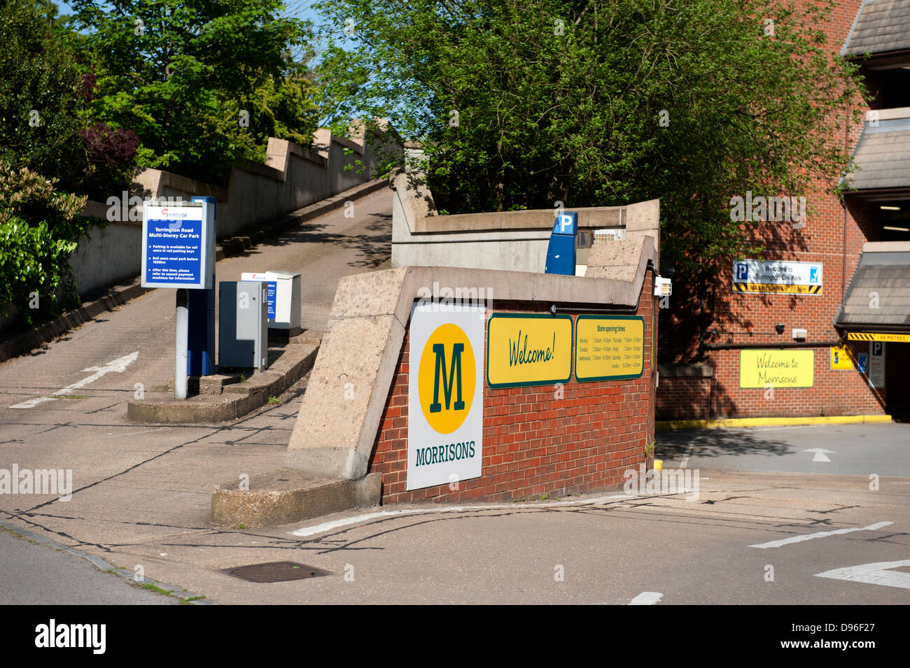 Entrance to a Morrisons supermarket car park Stock Photo Alamy