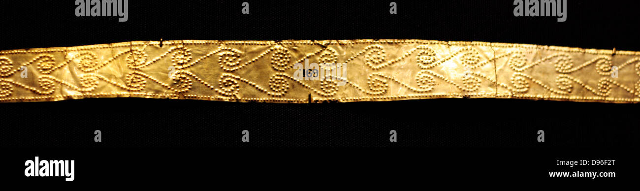 Ancient Greek 'Palace Age' Minoan Gold Diadems. Circa 1850-1550 BC. From the Aegina treasures held at the British Museum, London. Originally from Aegina, off the south coast of Greece. Stock Photo