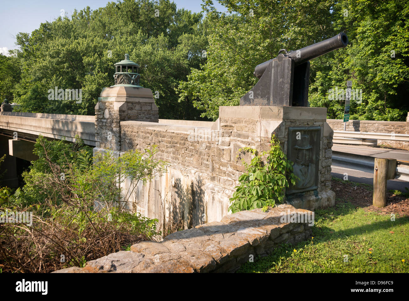 Civil War Cannon Tops Bridge Stock Photo