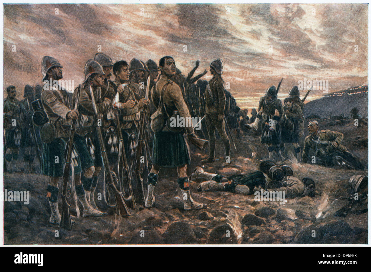 All That Was Left of Them', the Black Watch after the Battle of Magersfontein. After the drawing by R. Caton Woodville.  2nd Boer War 1899-1902 Stock Photo