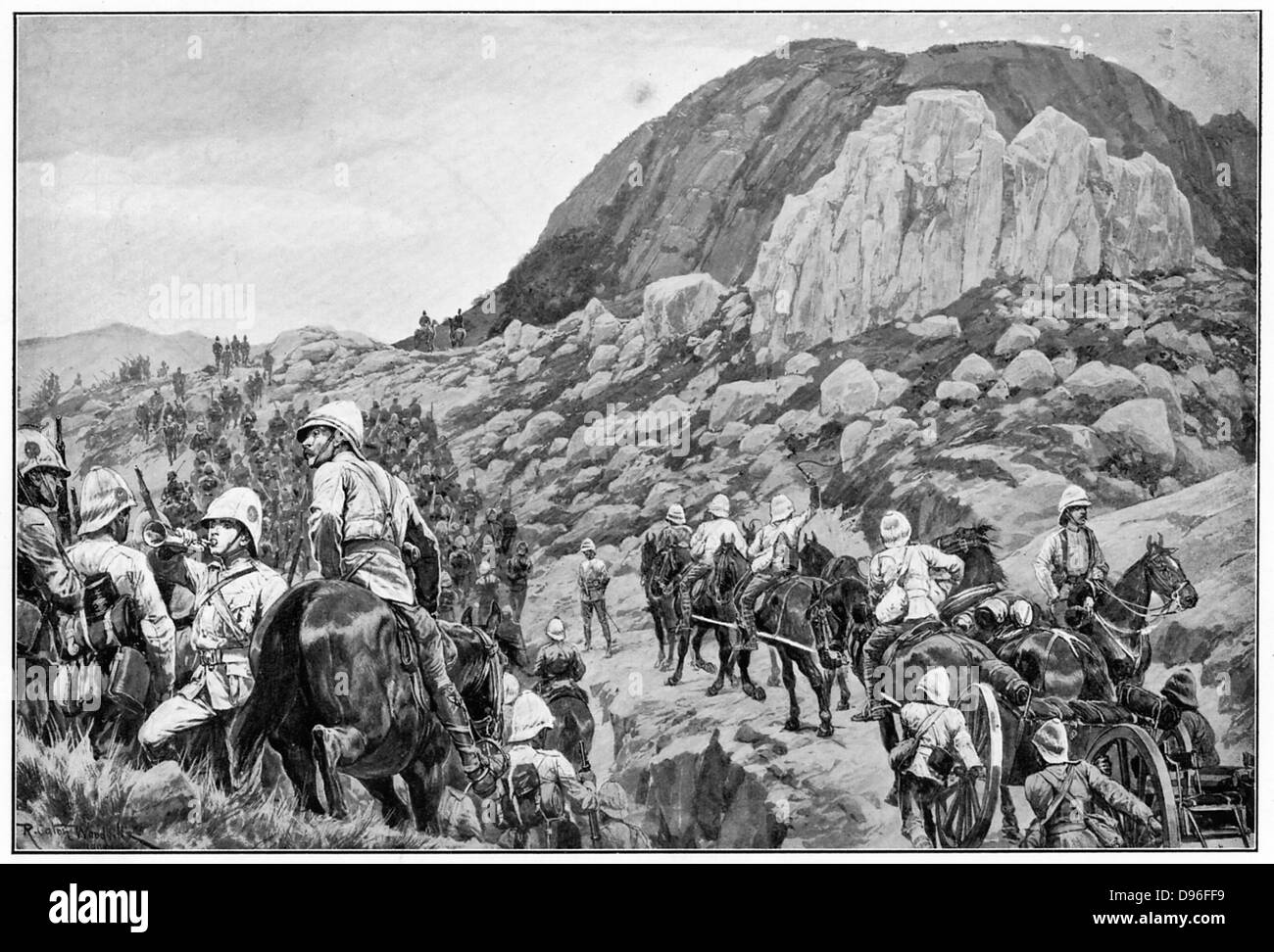 British troops going to the attack on Spion Kop, 24 January. After drawing by R. Caton Woodville. 2nd Boer War 1899-1902. Stock Photo