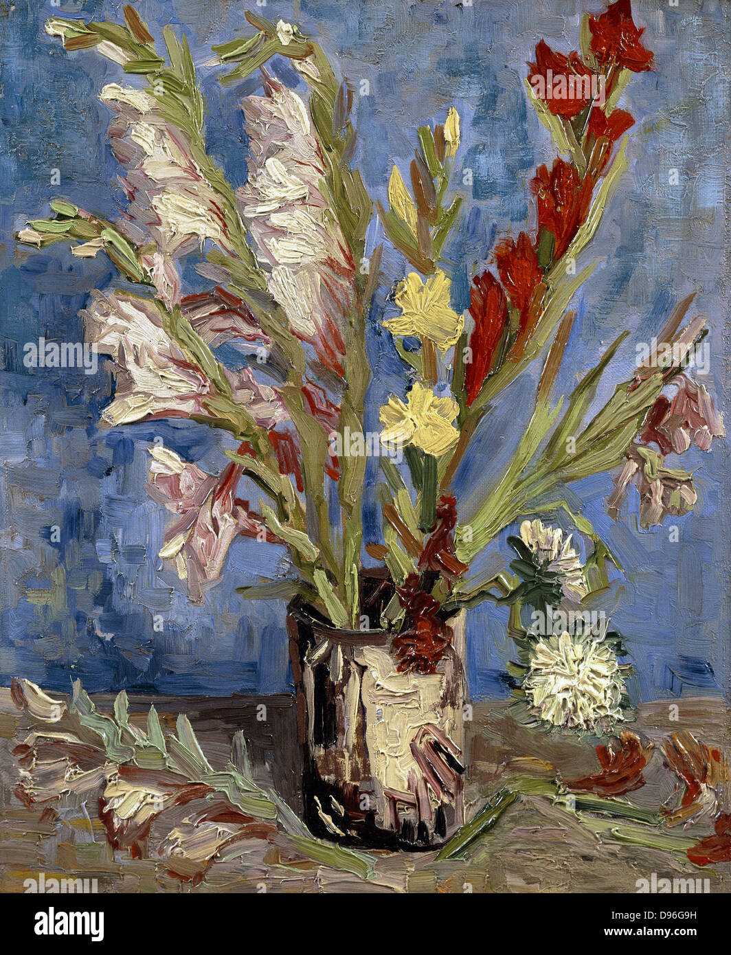 Vase with the gladioli and china asters. Oil on canvas. Painted by Vincent Van Gogh in 1886. Stock Photo