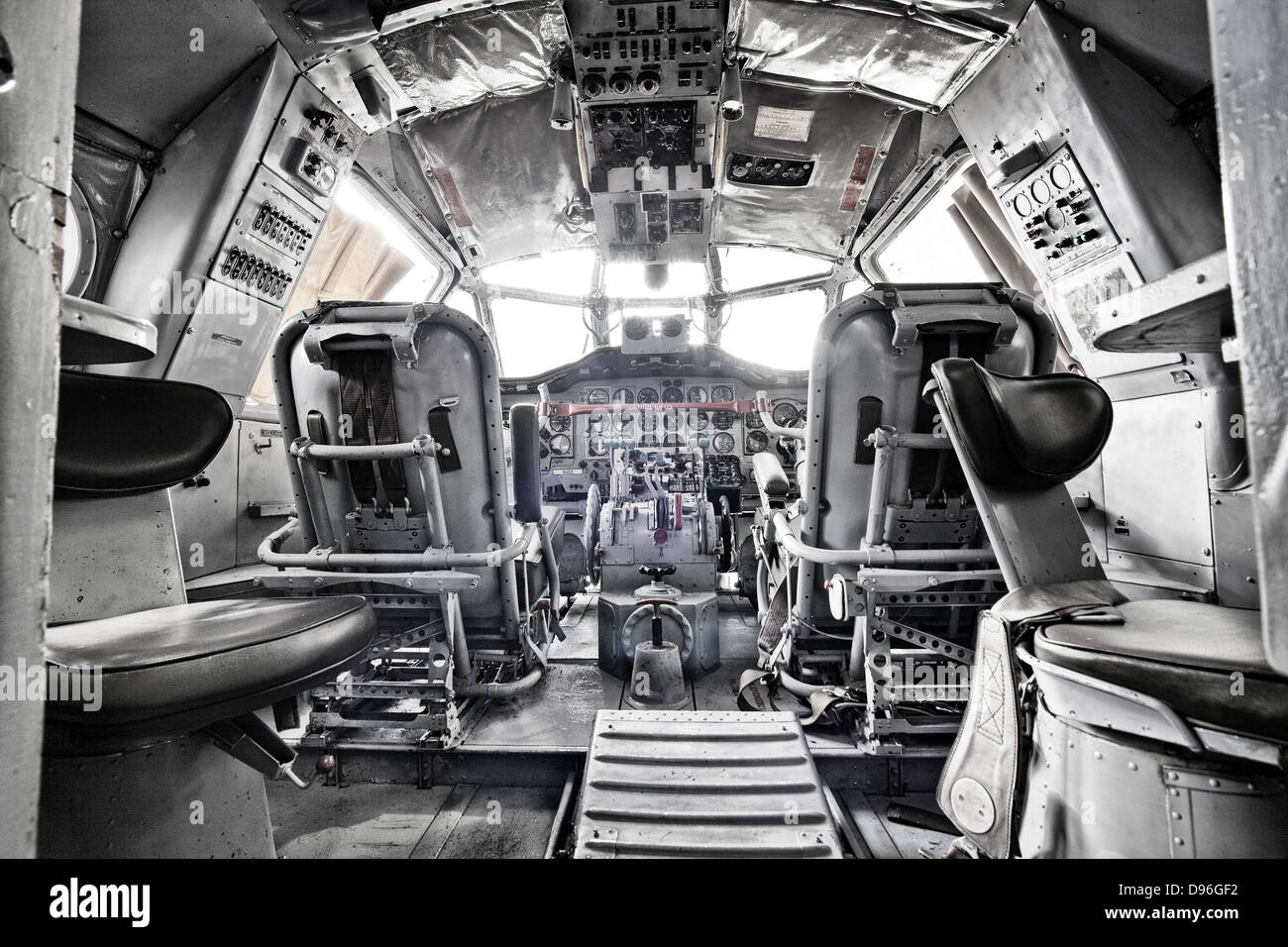 Interior old airplane cockpit Stock Photo