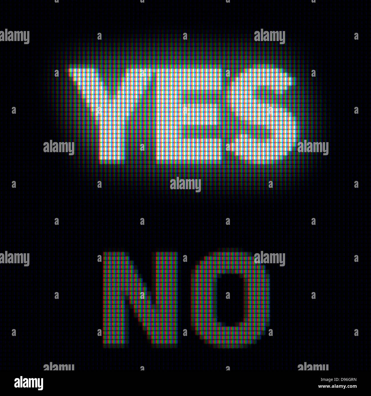Yes and no on the computer screen close up. Confirm and rejection concept Stock Photo