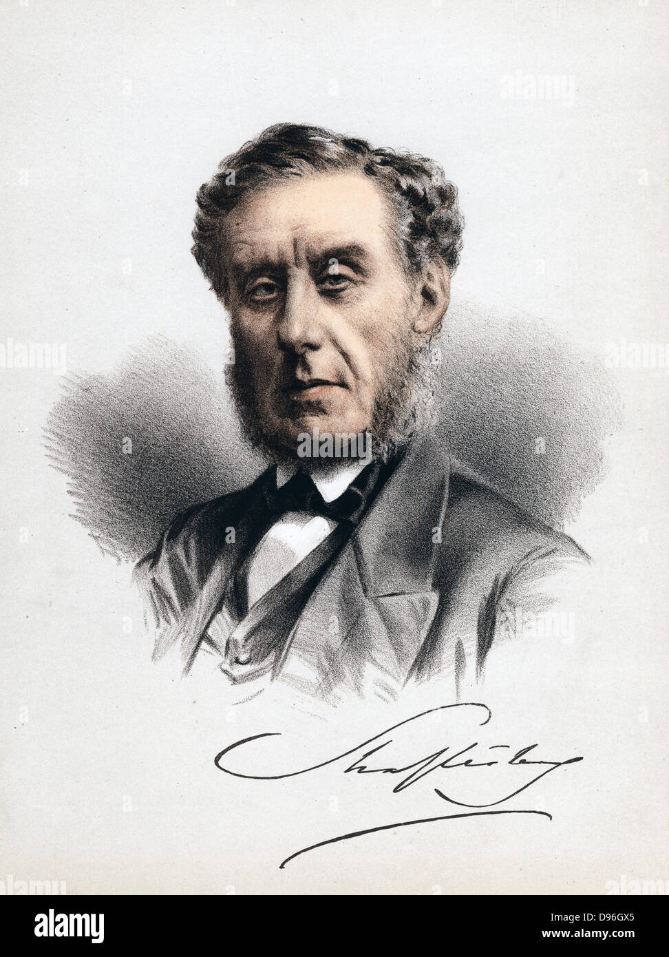 Anthony Ashley Cooper, 7th Earl of Shaftesbury (1801-1885), c1880. English statesman, moral philosopher and philanthropist and factory reformer. He piloted a number of reforming acts through Parliament including the factory acts of 1847, 1850 and 1859 resulting in a 10-hour working day, and the Coal Mines Act of 1842 which outlawed the employment of women and of children under 13 underground. From 'The Modern Portrait Gallery'. (London c1880).   Tinted lighthograph. Stock Photo