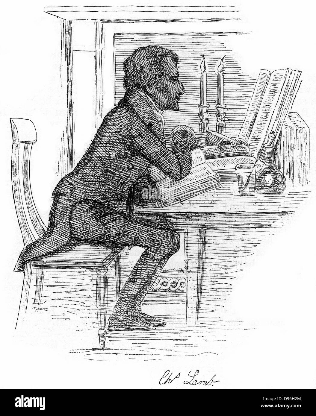Charles Lamb (1775-1834) English essayist, early 19th century. Lamb used the pseudonym 'Elia'. With his sister Mary wrote 'Tales from Shakespeare' (1807) for children. Britsh. Engraving. Stock Photo