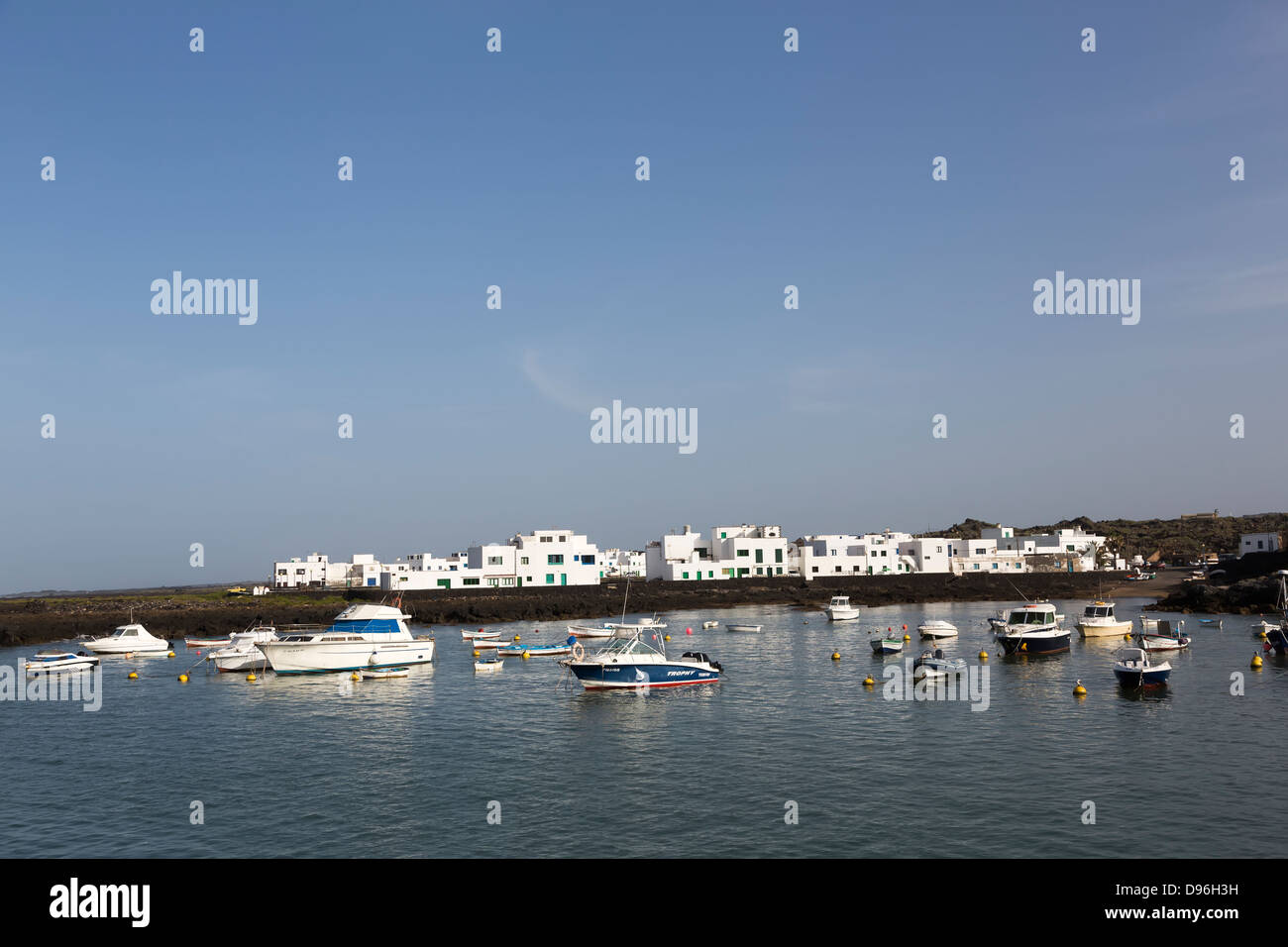 Harbour and houses at Orzola, Lanzarote, Canary Islands, Spain Stock