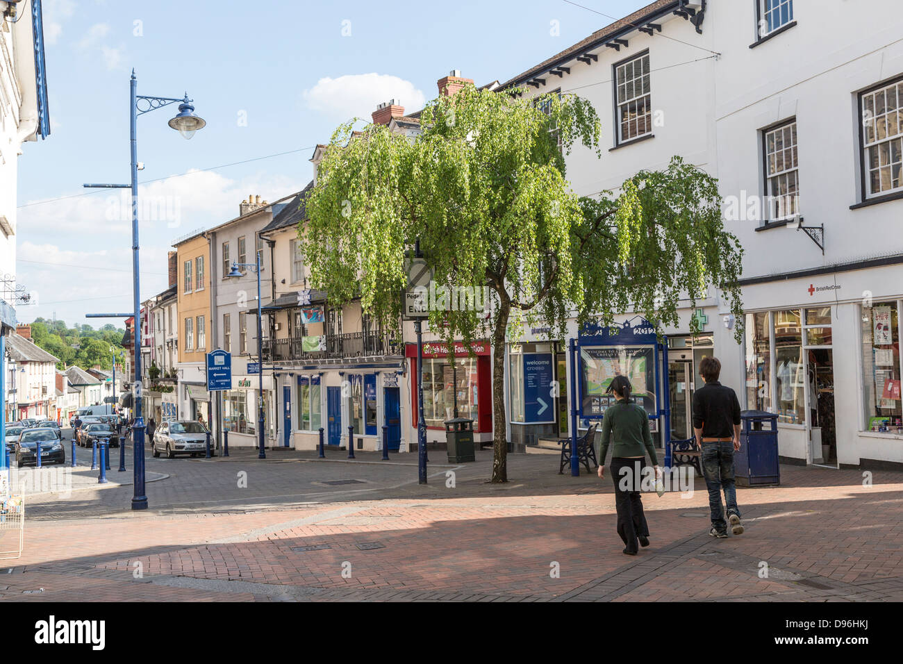 Shopping street, Abergavenny, Wales, UK Stock Photo