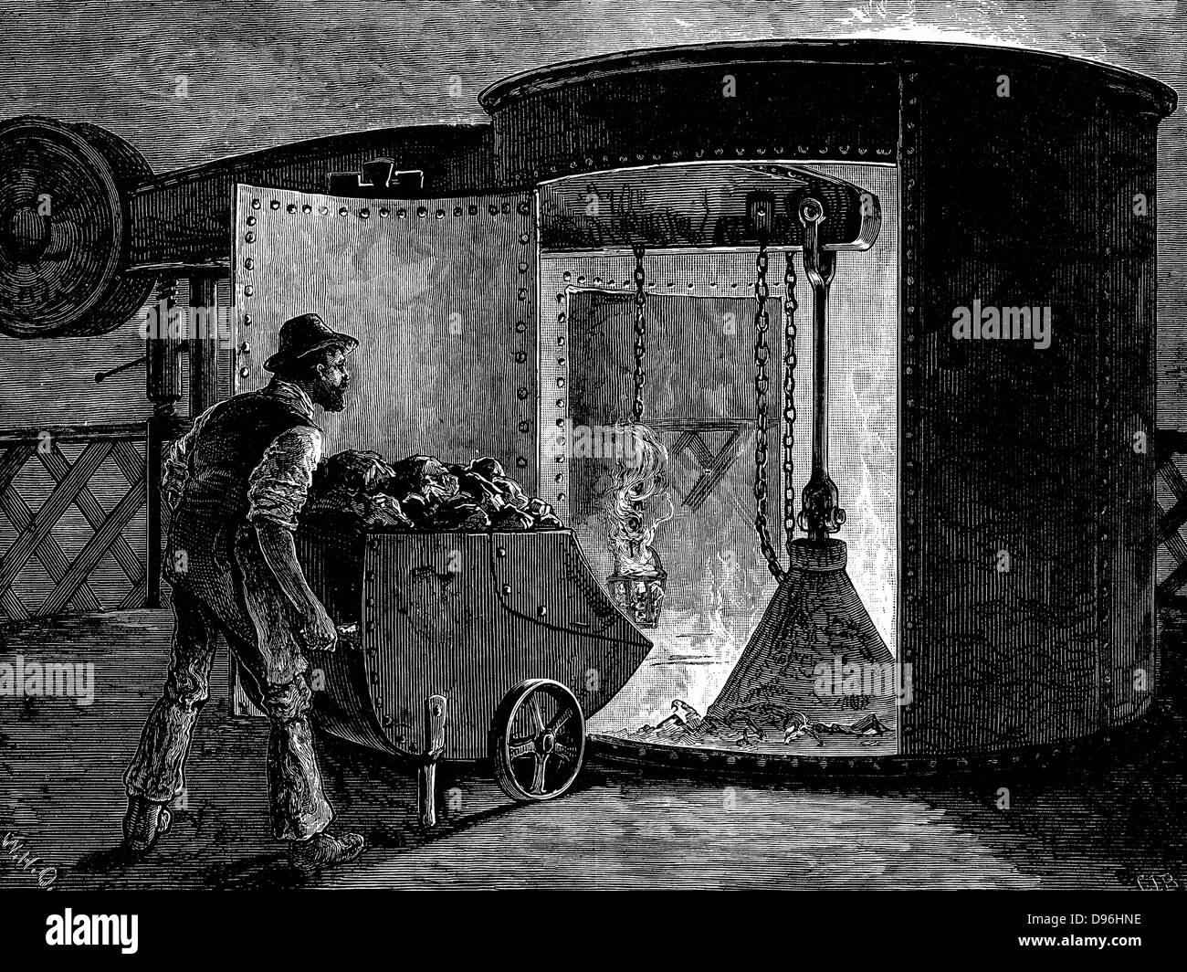 Charging a blast furnace at the Govan Iron Works, Scotland. Charge fed