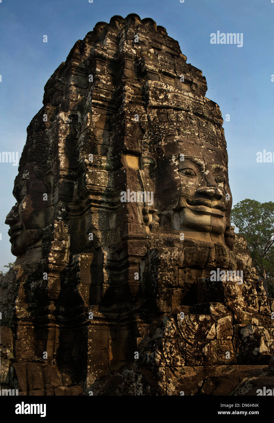 Bayon Temple, Ankor. Bayon is known for its huge stone faces of the bodhisattva Avalokiteshvara, Ankor Wat Cambodia Stock Photo
