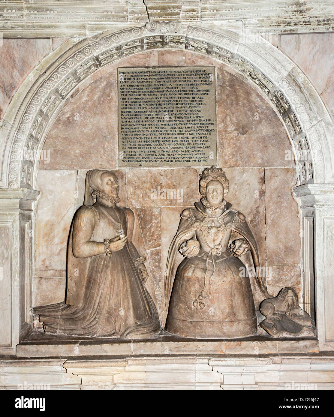 Blanche Parry's monument with Queen Elizabeth I, St Faith's church, Bacton, Herefordshire, England, UK Stock Photo