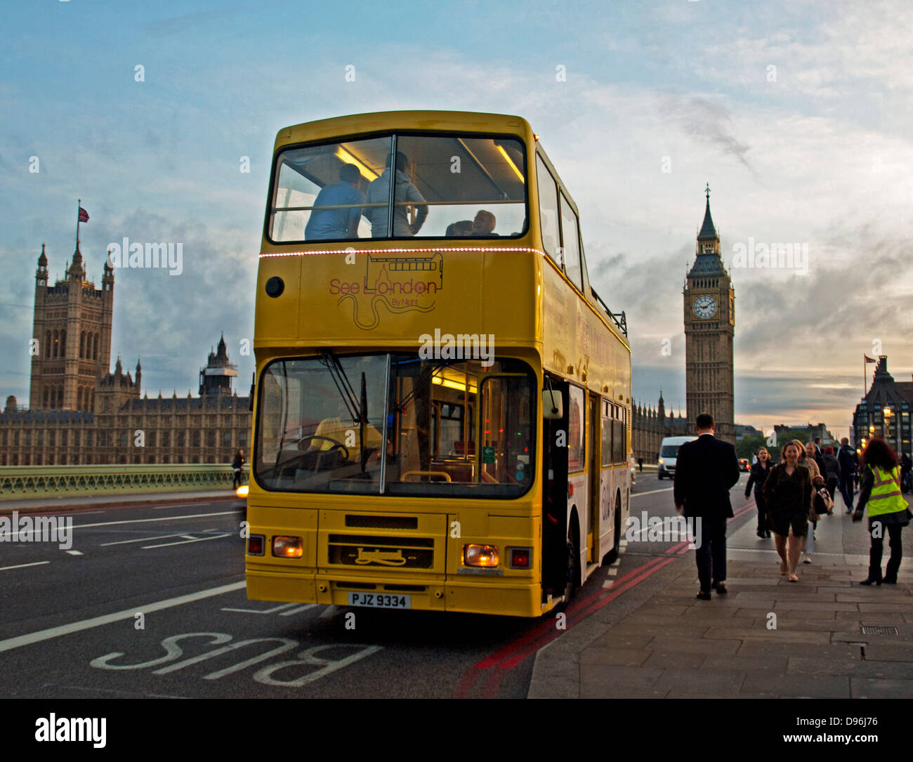 'See London By Night' bus tour on Westminster Bridge Road, City of Westminster, London, England, United Kingdom Stock Photo