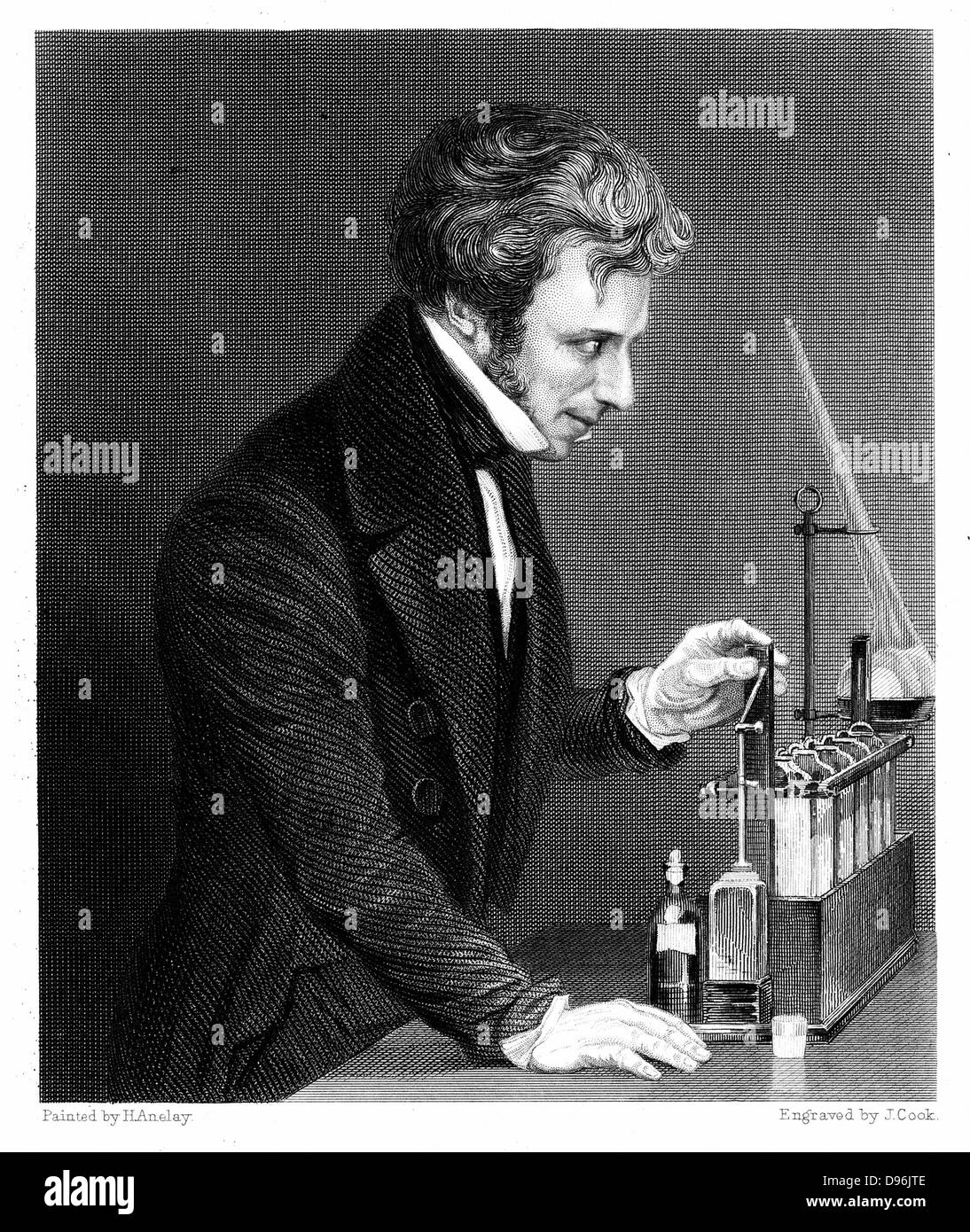 Michael Faraday (1791-1867) British chemist and physicist c1845.  Engraving Stock Photo