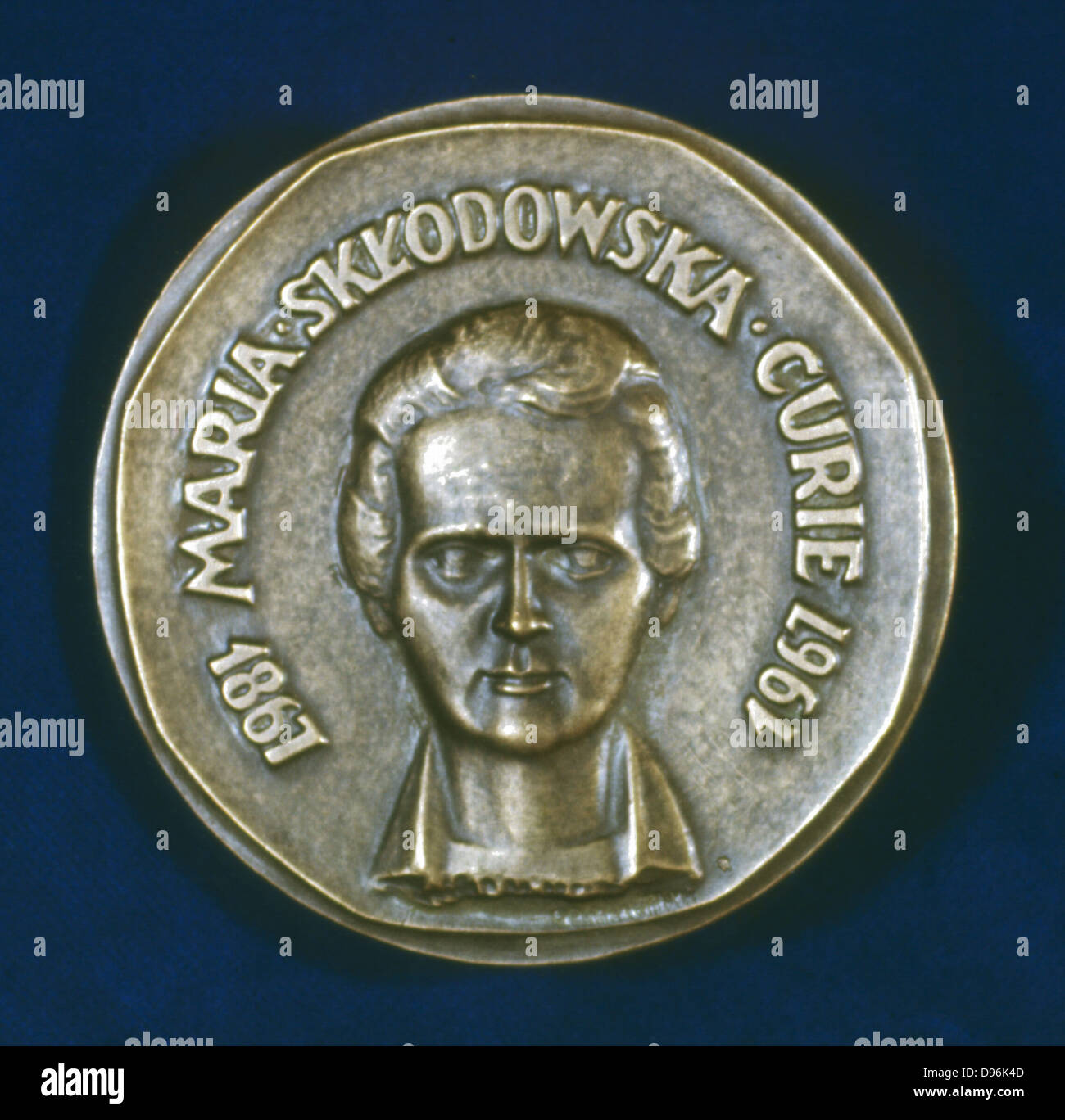 Marie Sklodowska Curie (1867-1934) Polish-born French physicist. Obverse of medal issued in 1967 to commemorate the centenary of her birth. Stock Photo