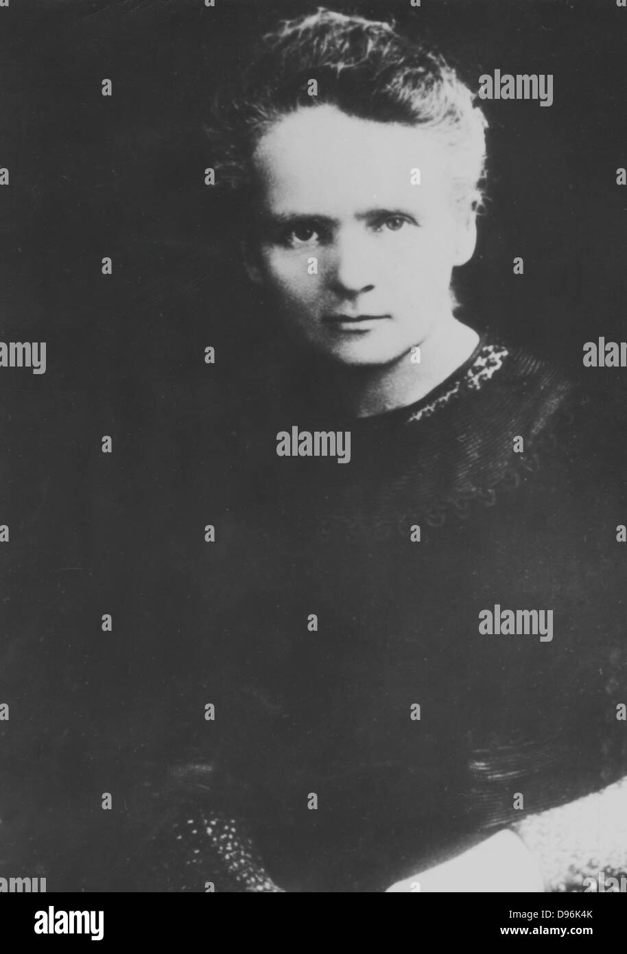 Marie Curie (1867-1934) Polish-born French physicist. Award Nobel prize for physics jointly with her husband, Pierre, and Henri Becquerel for work on radioactivity (1903) and alone for chemistry in 1911 for isolation of pure radium. Stock Photo