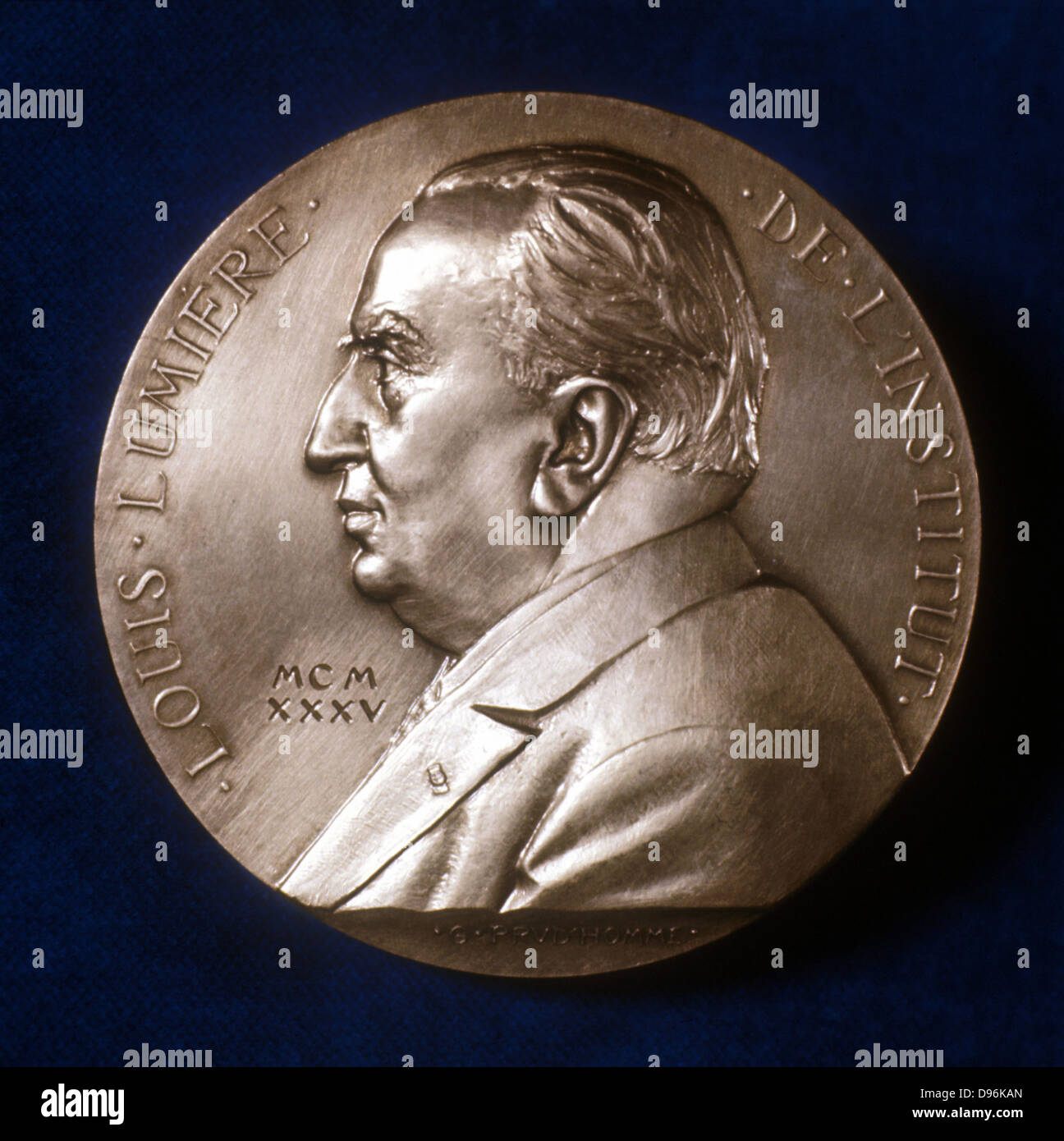 Louis Jean Lumiere (1864-1948), French chemist and pioneer of cinematography. Collaborated with his elder brother, Auguste. From obverse of commemorative plaquette. Stock Photo