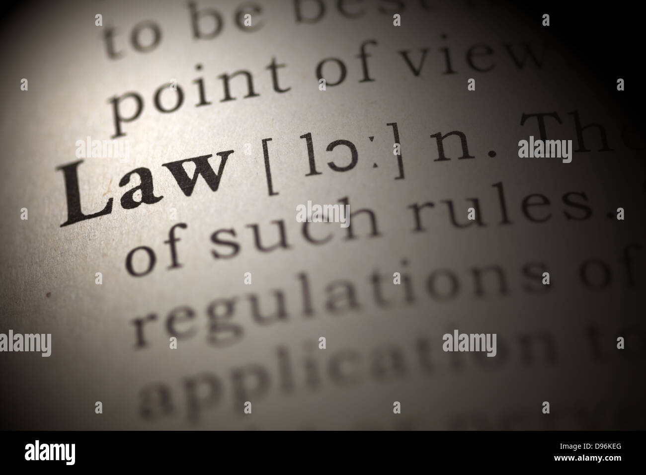 Dictionary definition of the word law. Stock Photo