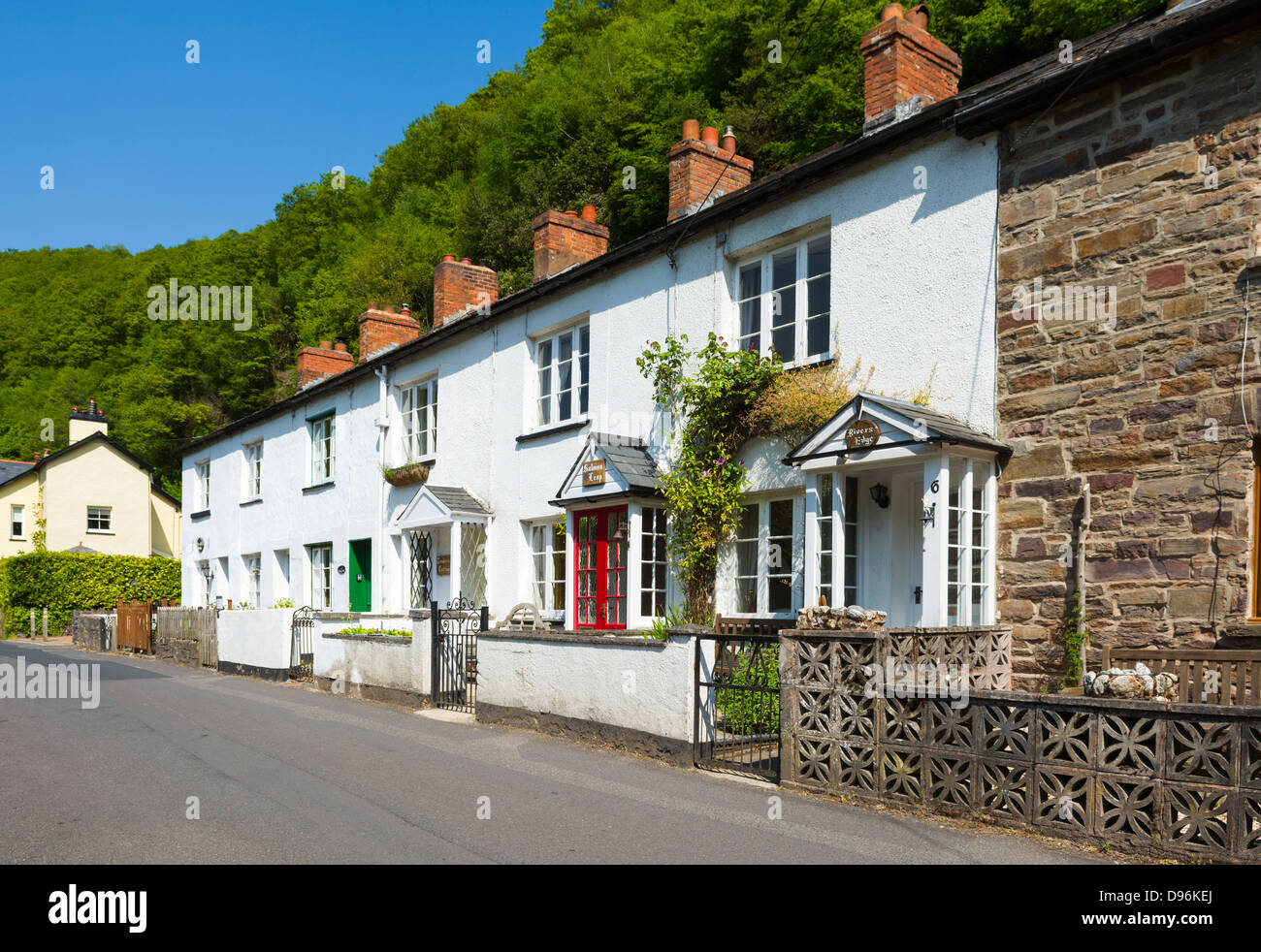 Cottages in the market town of Dulverton in Exmoor National Park, Somerset, England. Stock Photo