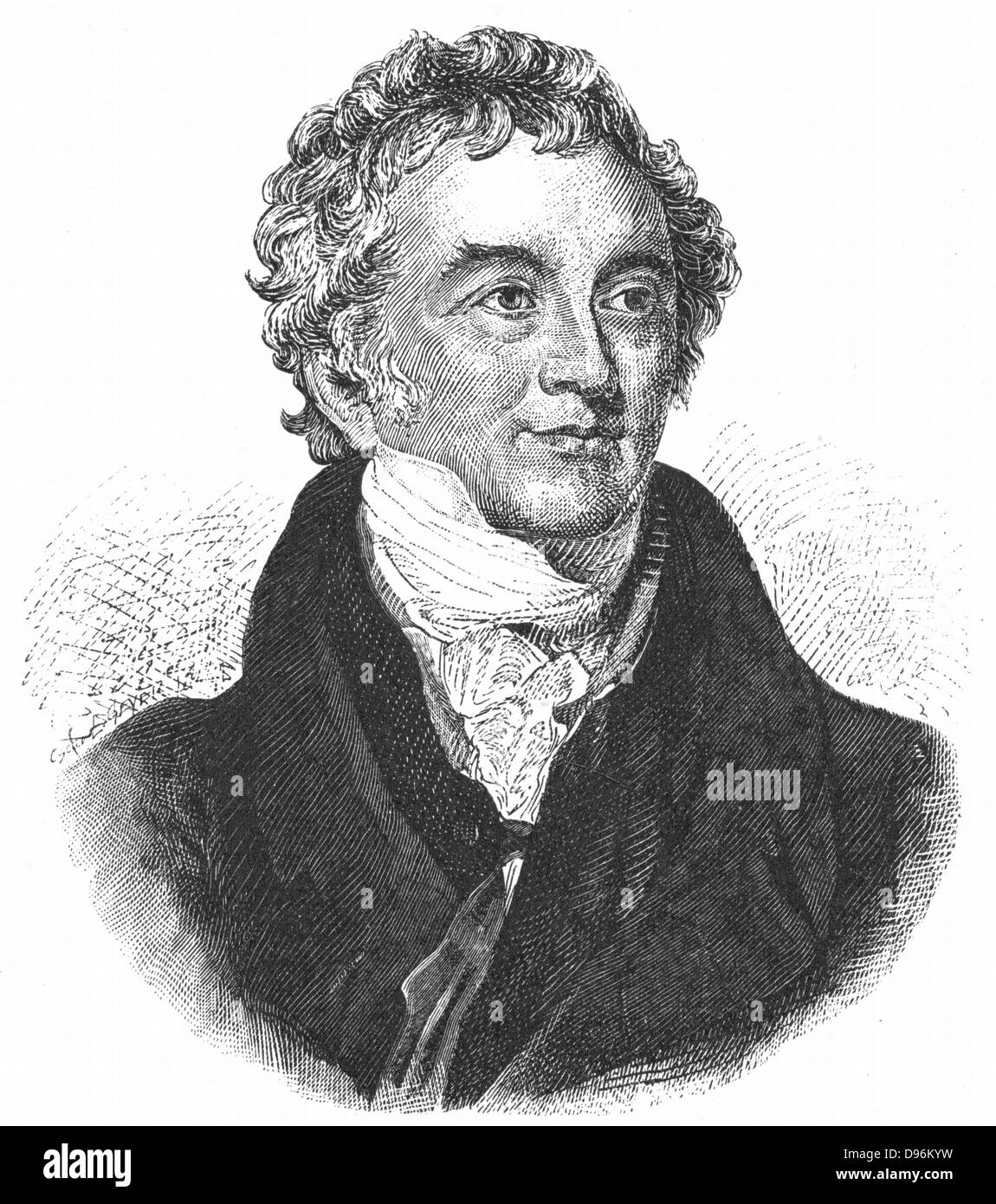 Thomas Young (1773-1829) English physicist and Egyptologist. Undulatory (wave) theory of light. Deciphering of Rosetta Stone. Engraving Stock Photo