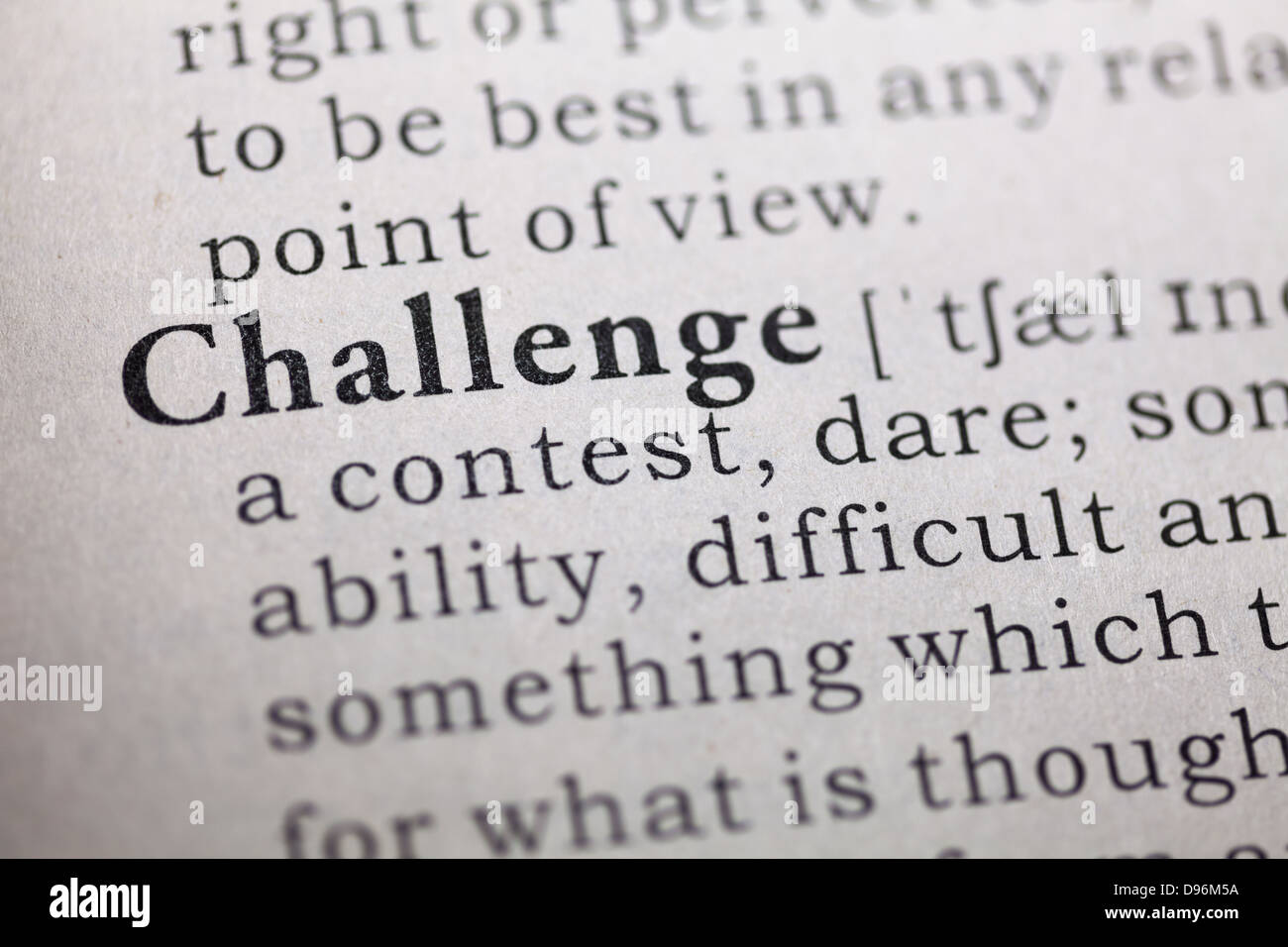 Dictionary definition of the word Challenge. Stock Photo