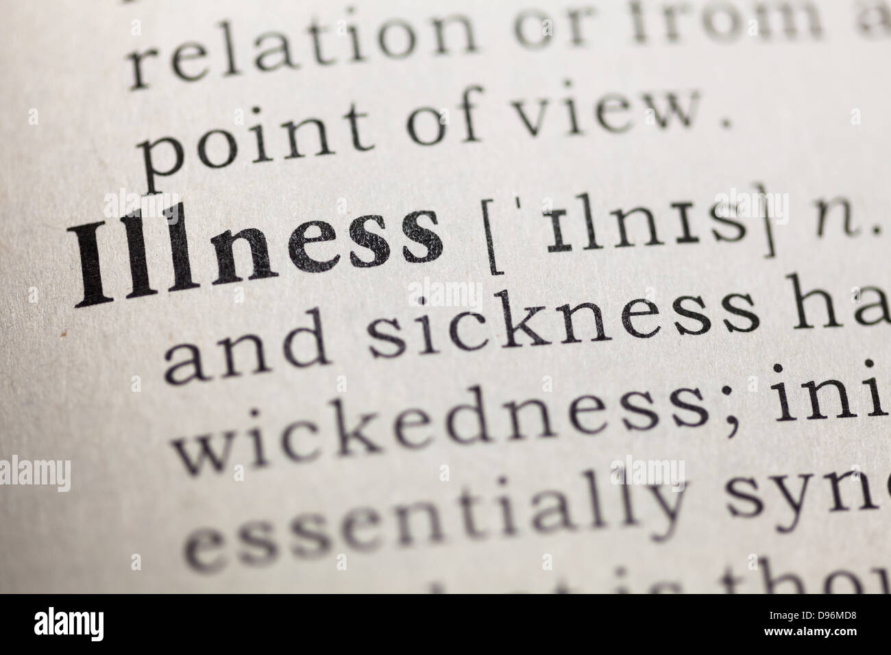 Dictionary definition of the word Illness. Stock Photo