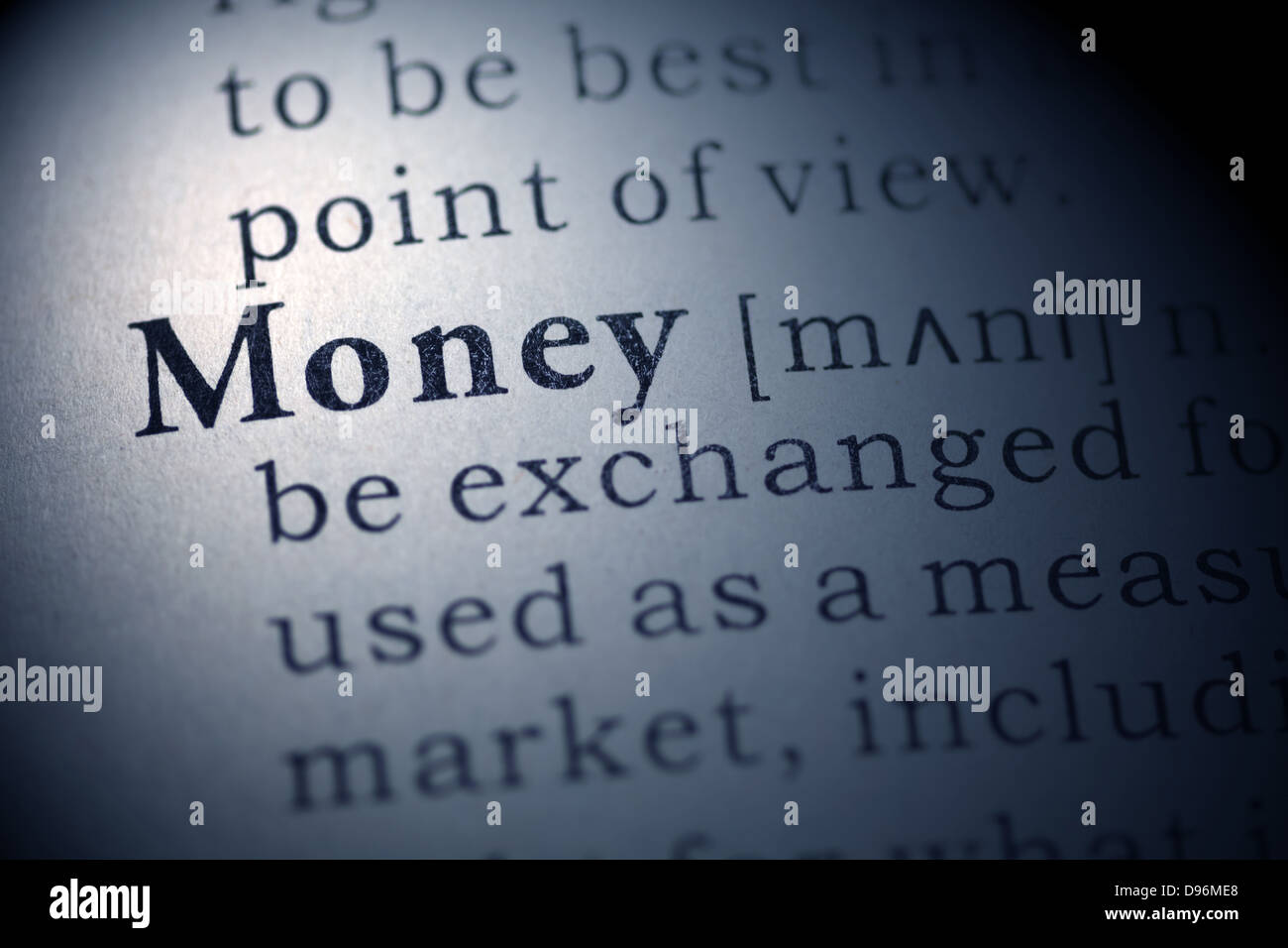 Dictionary definition of the word money. Stock Photo