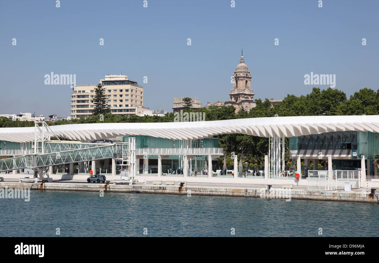Promenade with a pergola at Muelle Uno in the port of Malaga, Andalusia Spain Stock Photo