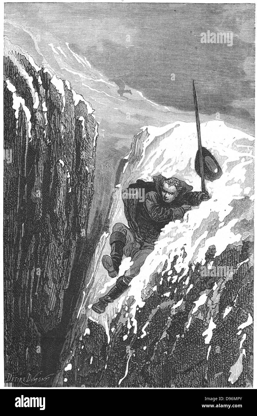 Linnaeus (Carl von Linne -1707-1778). Swedish scientist and naturalist nearly losing his life falling into a crevasse. Engraving published Paris 1874 Stock Photo