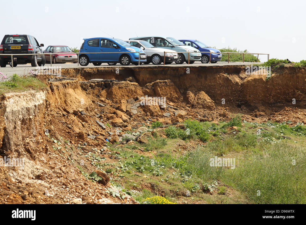 Compton bay car park showing erosion and collapse from beach angle