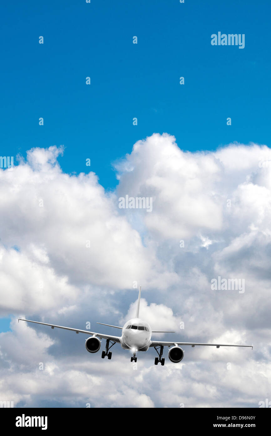 Airplane prepare for landing Stock Photo