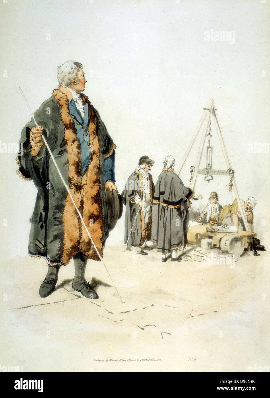 Member of a London Wardmote Inquest in official dress. These bodies checked weights and measures for accuracey. From William Henry Pyne 'Costume of Great Britain', London, 1808. Stock Photo