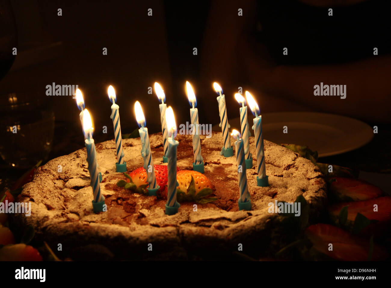 Birthday chocolate cake with candles Stock Photo - Alamy