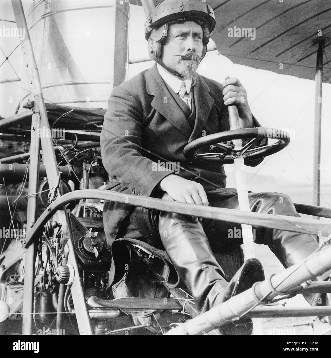 Samuel Franklin Cody  (1862-1913) in his biplane. American-born British aviator. Stock Photo