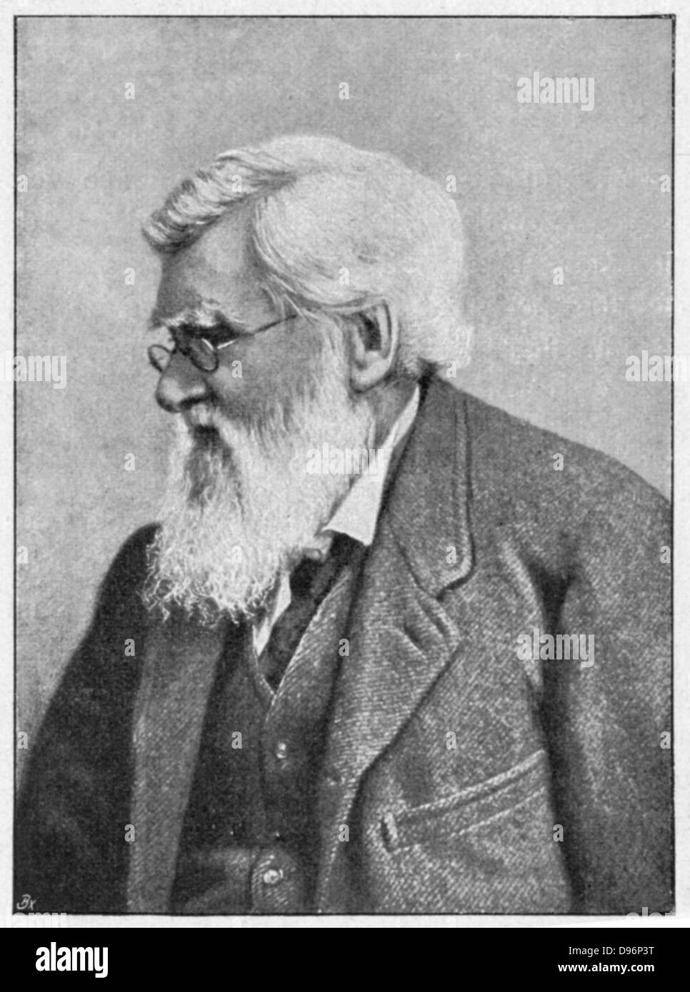 Alfred Russell Wallace (1823-1913) c1895. Welsh naturalist whose memoir, which Darwin saw in 1858, caused Darwin to modify his theory of evolution. Stock Photo
