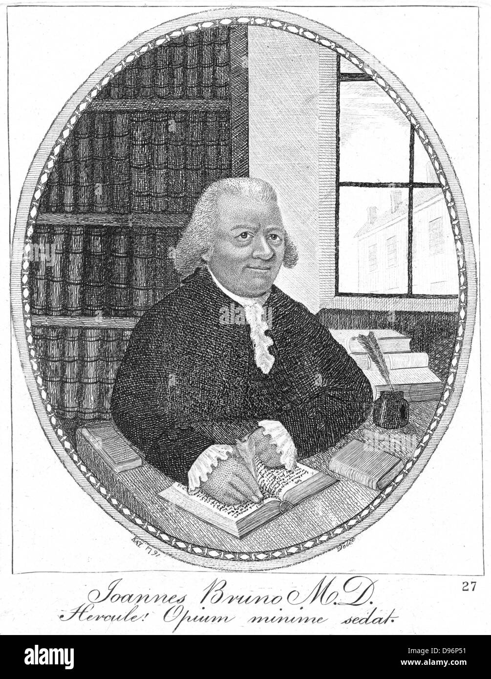 John Brown (1735-88) Scottish physician, 1791.  He proposed the Brunonian system of medicine which had two classes of disease 1: sthenic (resulting from excess) 2: asthenic (resulting from deficiency). Brown disapproved of blood-letting. Etching of 1791 by John Kay (1742-1826). Stock Photo
