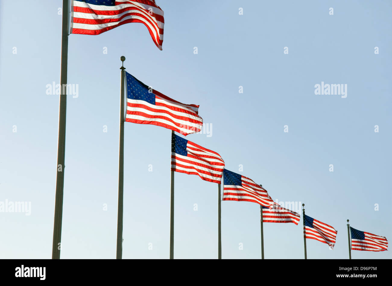 United States flags flap in the breeze Stock Photo