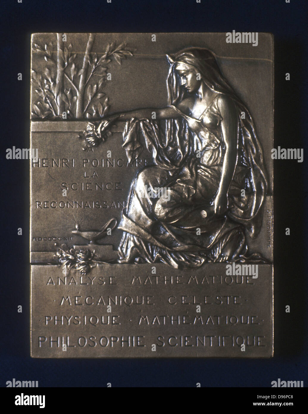 Plaquette commemorating the death of Henri Poincare, French mathematician and philosopher, 1912. Poincare (1854-1912) is best remembered for his work on topology and celestial mechanics. Stock Photo