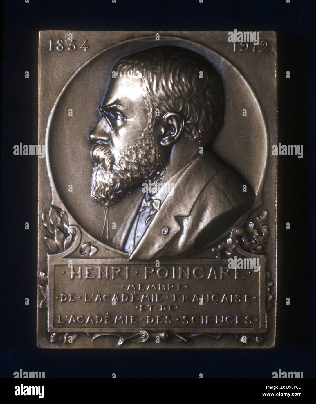 Plaquette commemorating the death of Henri Poincare, French mathematician and philosopher, 1912. Poincare (1854-1912) is best remembered for his work on topology and celestial mechanics. Stock Photo