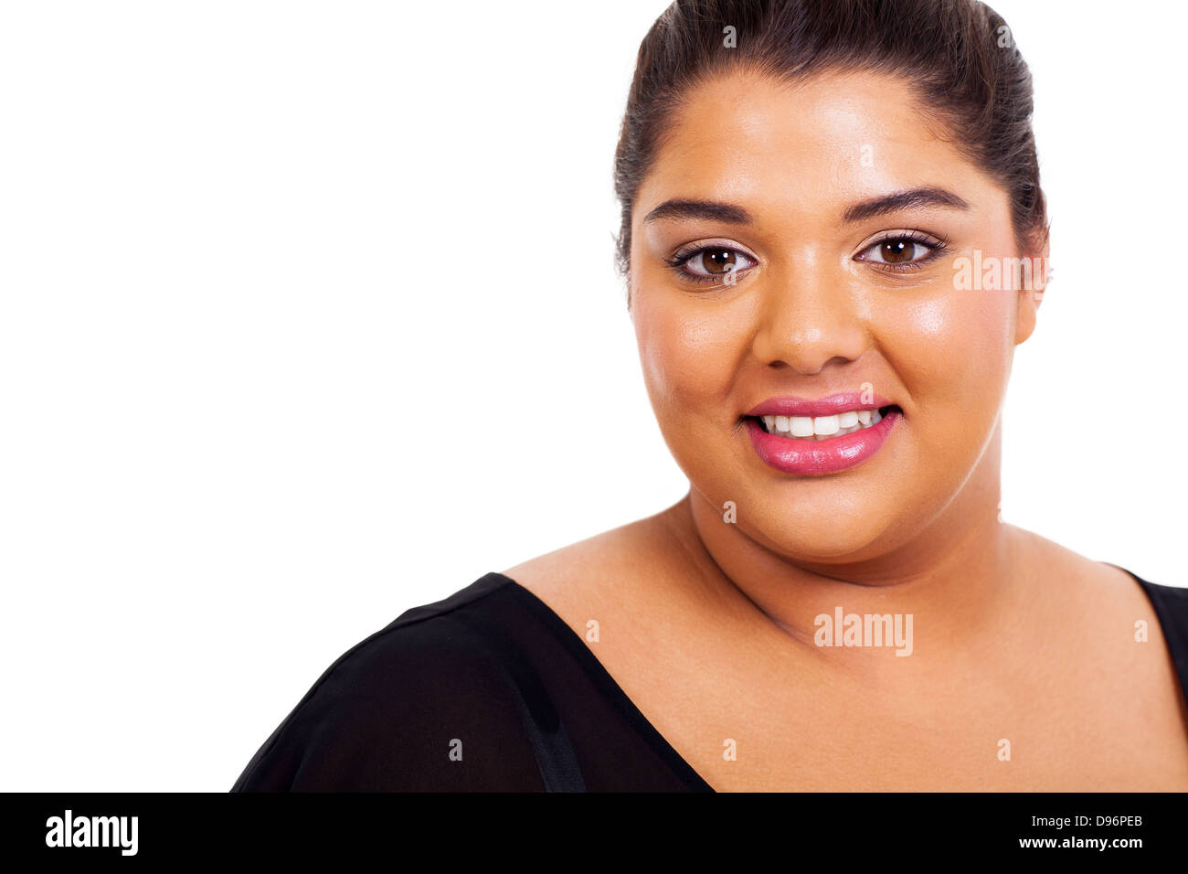 lovely big girl closeup headshot on white background Stock Photo