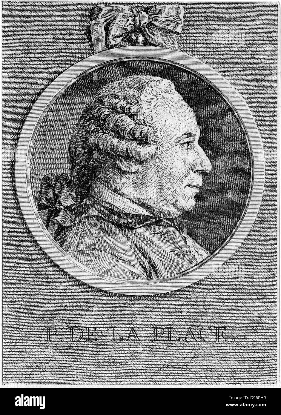 Pierre Simon Laplace (1749-1827), French mathematician and astronomer.  His five volume 'Mecanique celeste' 1799-1825 was the greatest work on celestial mechanics since Newton's 'Principia'. 18th century Engraving. Stock Photo