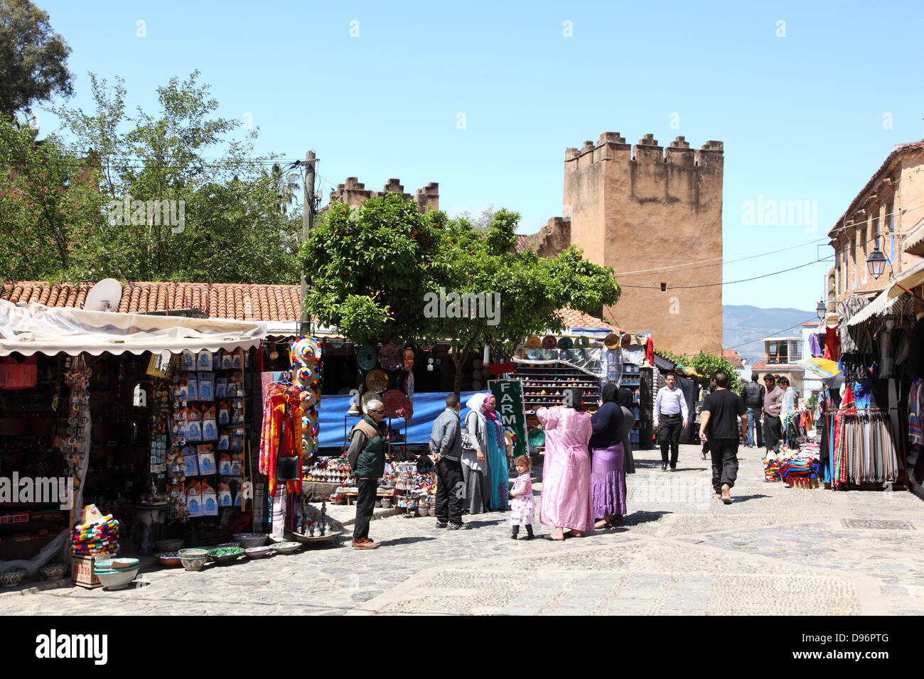 Square in the medina of Chefchaouen, Morocco Stock Photo